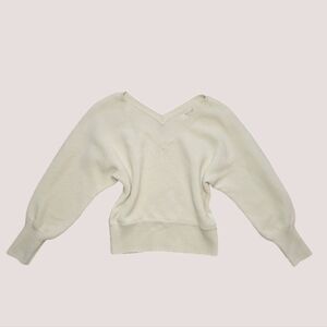Anthropologie Fitted Knit Double V Neck Sweater Ivory Small